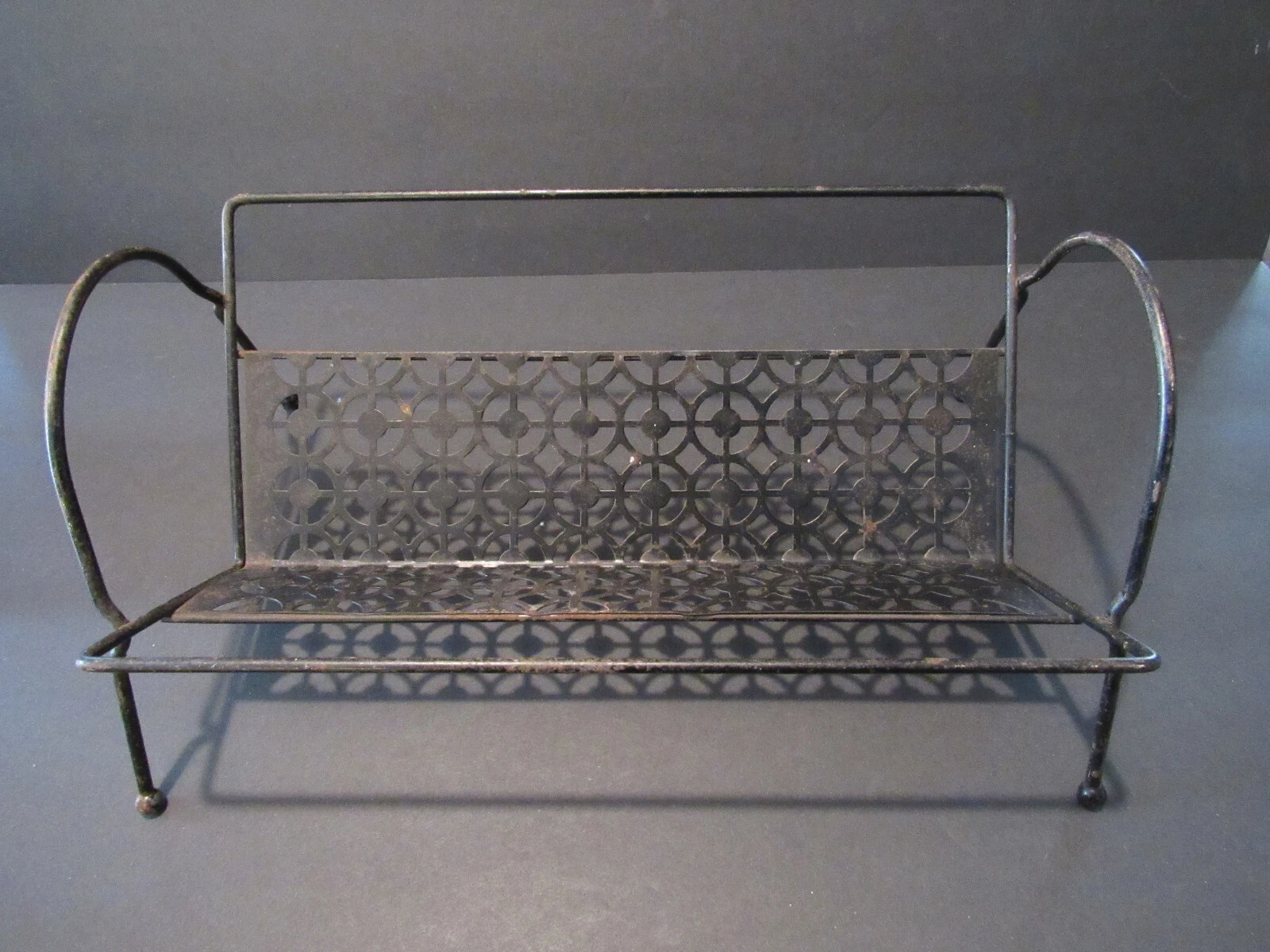 Vintage MCM Black Metal Book Shelf Storage Rack Ta